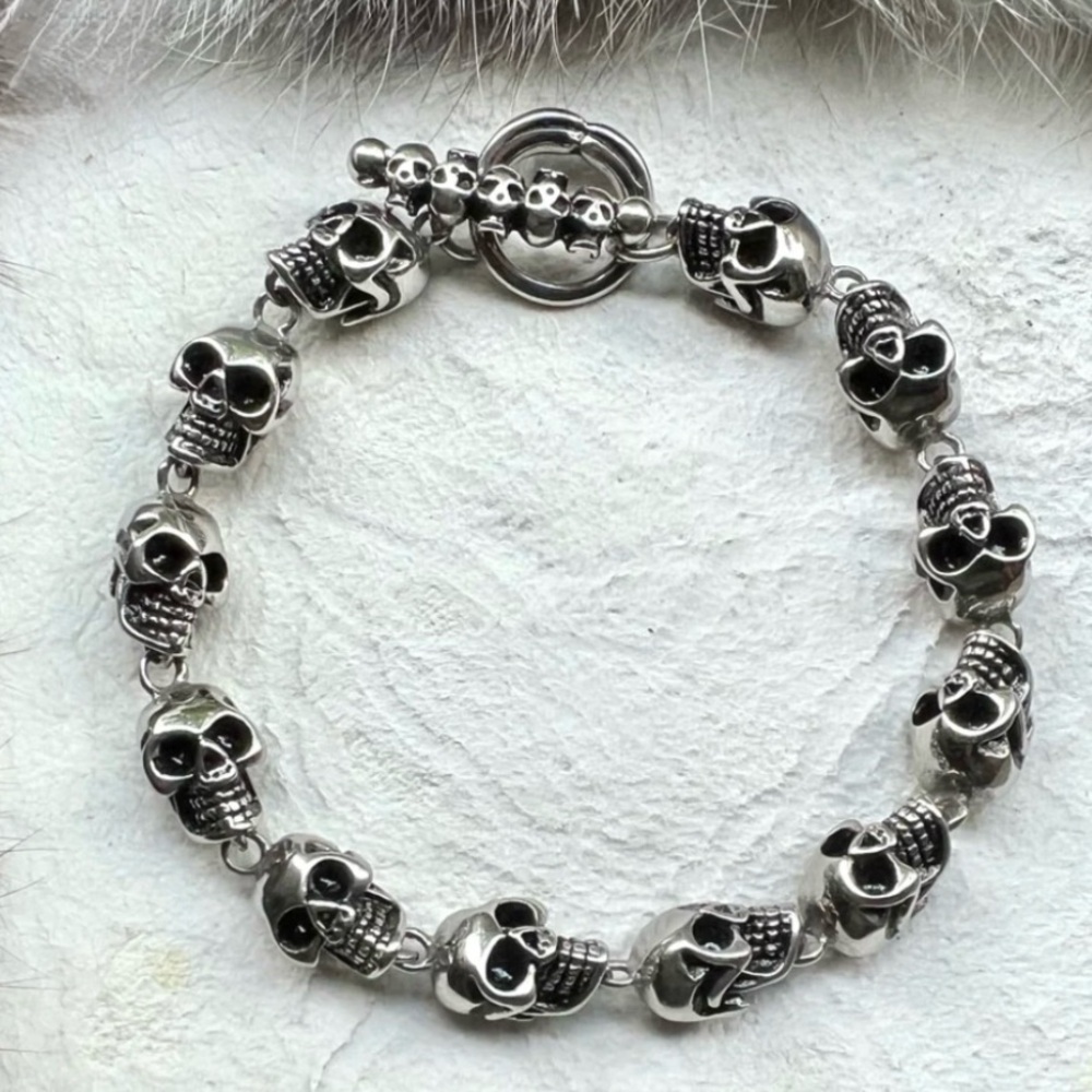 RETAIL 💰400 Stainless Steel Gothic Skull Chain Link Bracelet
